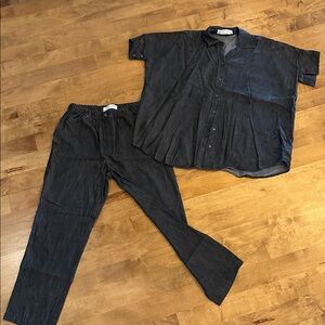 Sonnet James Playsuit Dark Gray Button-Up Shirt and Pants Set